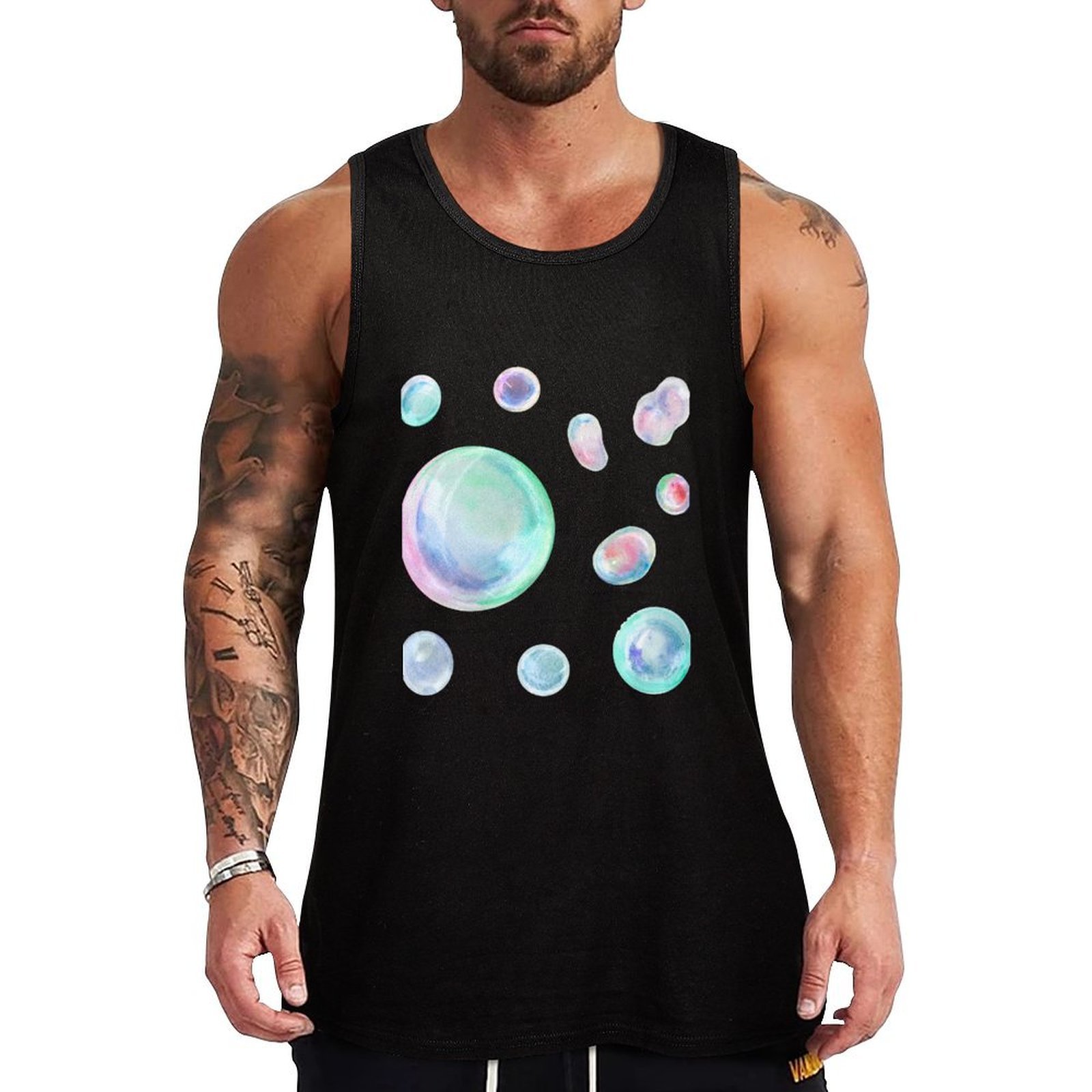 Street Fashion Urban - เสื้อกล้ามลายฟองสบู่สีน้ำ เสื้อกล้ามแฟชั่นแนวสตรีท เสื้อกล้ามสไตล์คนเมือง แขนกุด