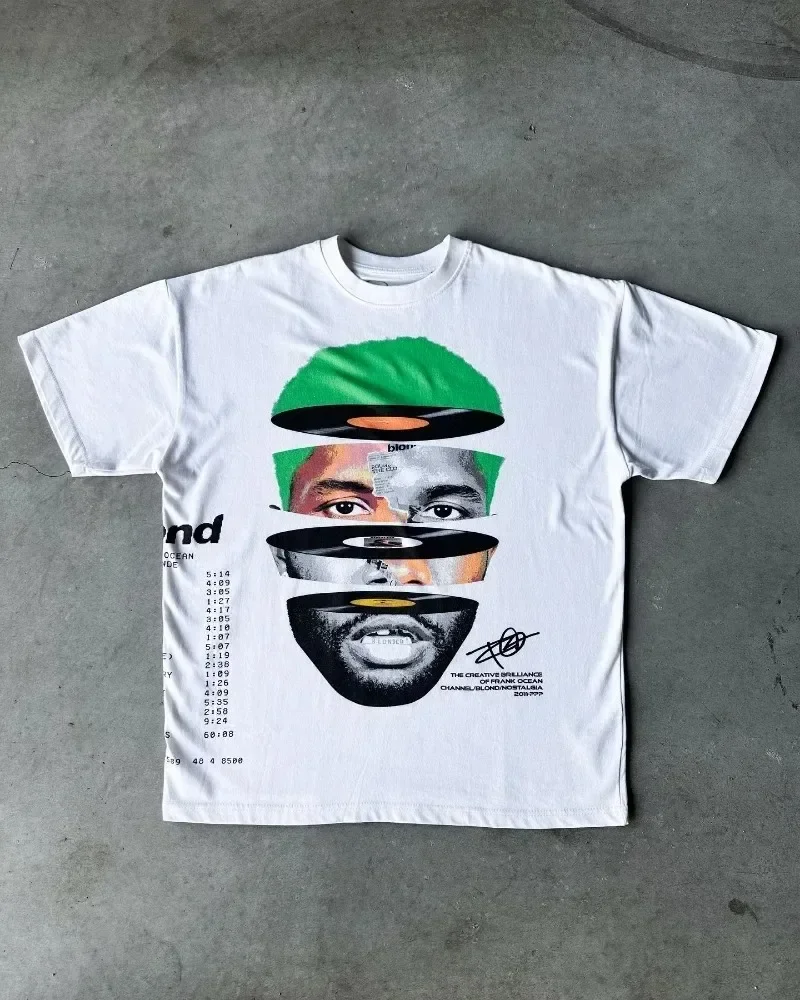 Street Fashion Goth - Y2K ใหม่อเมริกัน retro street Portrait พิมพ์เสื้อยืดแขนสั้นผู้ชาย
