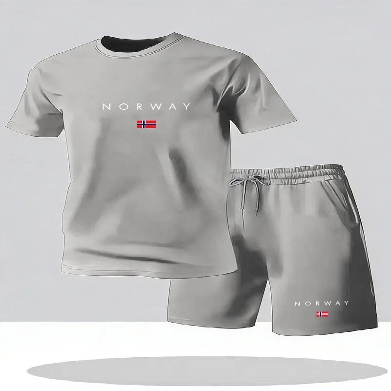 Street Fashion Urban - ชุดเซ็ต 2 ชิ้น เสื้อยืดแขนสั้นและกางเกงขาสั้นลำลองสำหรับผู้ชาย รุ่นใหม่ปี 2026