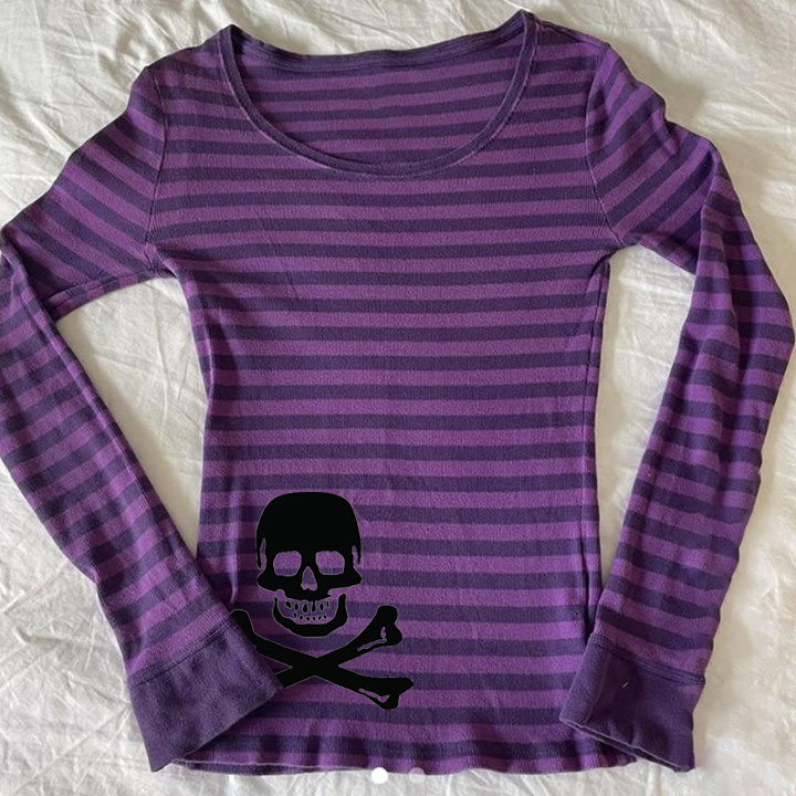 Street Fashion Goth - เสื้อแขนยาว Y2k ลายทาง สตรีทแวร์ เสื้อผ้าสไตล์ไฮสตรีท ร็อค