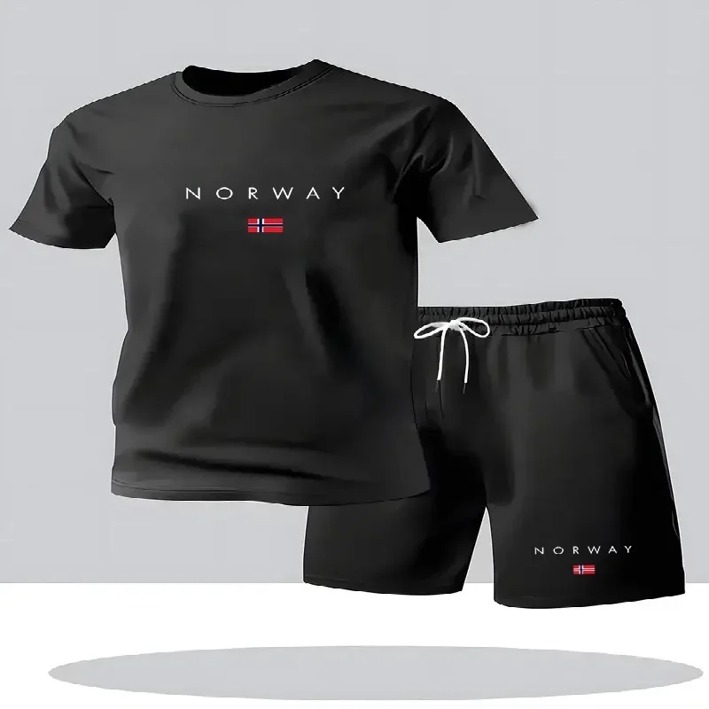 Street Fashion Urban - ชุดเซ็ตเสื้อยืดแขนสั้นกางเกงขาสั้นลำลองแฟชั่นสตรีทสไตล์สำหรับผู้ชายปี 2026 ชุด 2 ชิ้น ลายพิมพ์