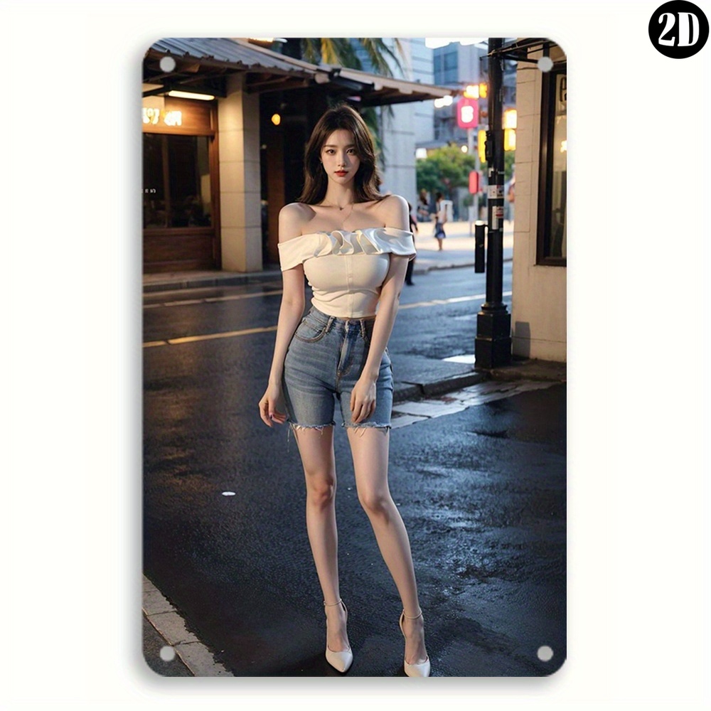 Street Fashion Definition - ป้ายโลหะความละเอียดสูง ลายภาพคนสวยในยามค่ำคืน แนวสตรีทแฟชั่น ตกแต่งผนังสไตล์เรโทร สำหรับบ้าน ห้องพัก