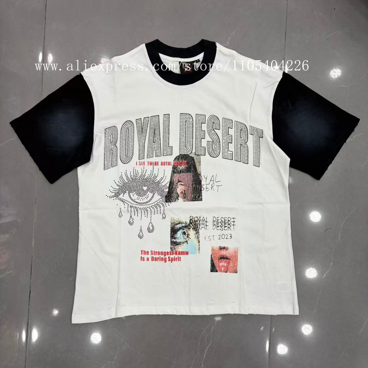 Street Fashion Definition - เสื้อยืดแขนสั้นผ้าฝ้ายแท้คุณภาพสูง ดีไซน์ใหม่ล่าสุด ผ่านการซักและทำให้ดูเก่าพร้อมดีไซน์ปะติด ตกแต่งด้วยการพิมพ์ลายด้วยหมึกสีขาว ประดับด้วยคริสตัลความละเอียดสูง ทรงหลวมสไตล์สตรีทแฟชั่น