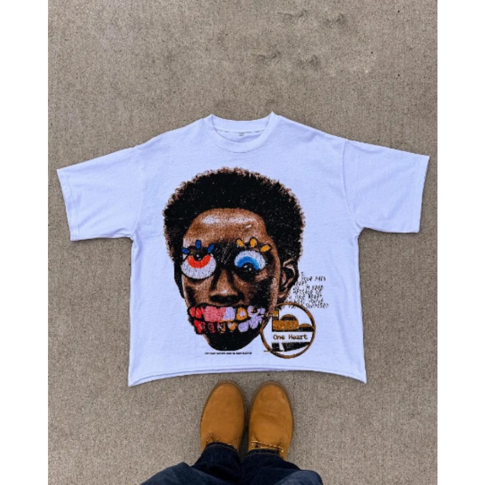 Street Fashion Goth - เสื้อยืดโอเวอร์ไซส์ลายการ์ตูนหัวโตสไตล์อเมริกันแฟชั่นกอธ สำหรับผู้ชาย Y2K สตรีทฮิปฮอป ฮาราจูกุ เสื้อคู่ลำลองทรงหลวม