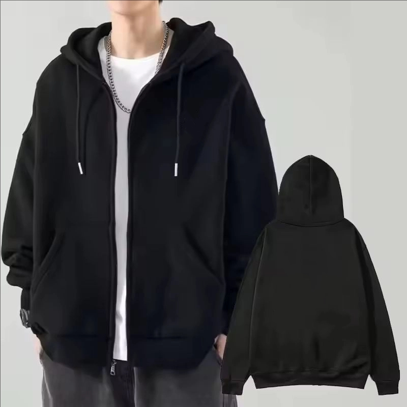 Street Fashion Hoodie - เสื้อฮู้ดซิปสีพื้นแฟชั่นลำลองสำหรับผู้ชายคอลเลคชั่นฤดูใบไม้ผลิและฤดูใบไม้ร่วงปี 2026 สไตล์ฮิปฮอปแนวสตรีทแขนยาวสำหรับเล่นกีฬา