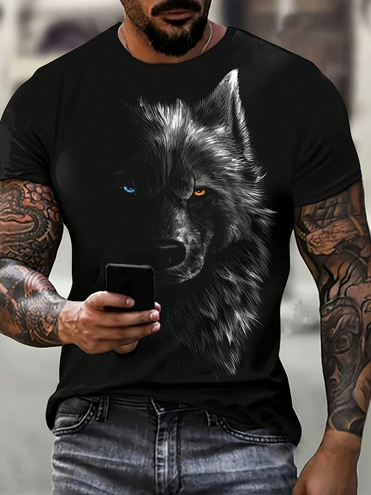 Street Fashion Urban - ที่แตกต่างกันนักเรียนหมาป่าพิมพ์ผู้ชายเสื้อยืดลําลองผู้ชายเสื้อยืด Urban Street แฟชั่นแขนสั้นฤดูร้อนกีฬากลางแจ้ง TEE