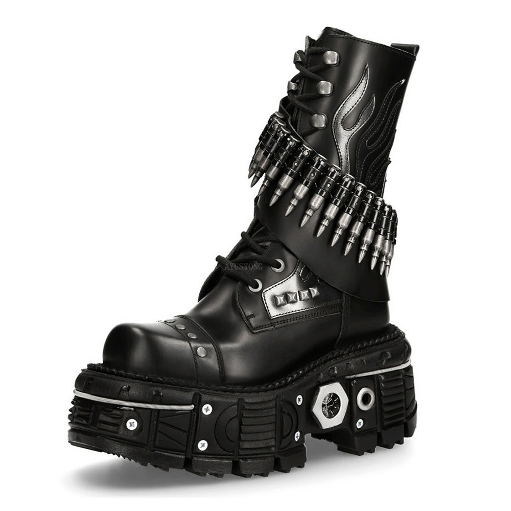 รองเท้าบูทหนังแท้สไตล์มอเตอร์ไ - Street Fashion Goth บทวิจารณ์และราคา