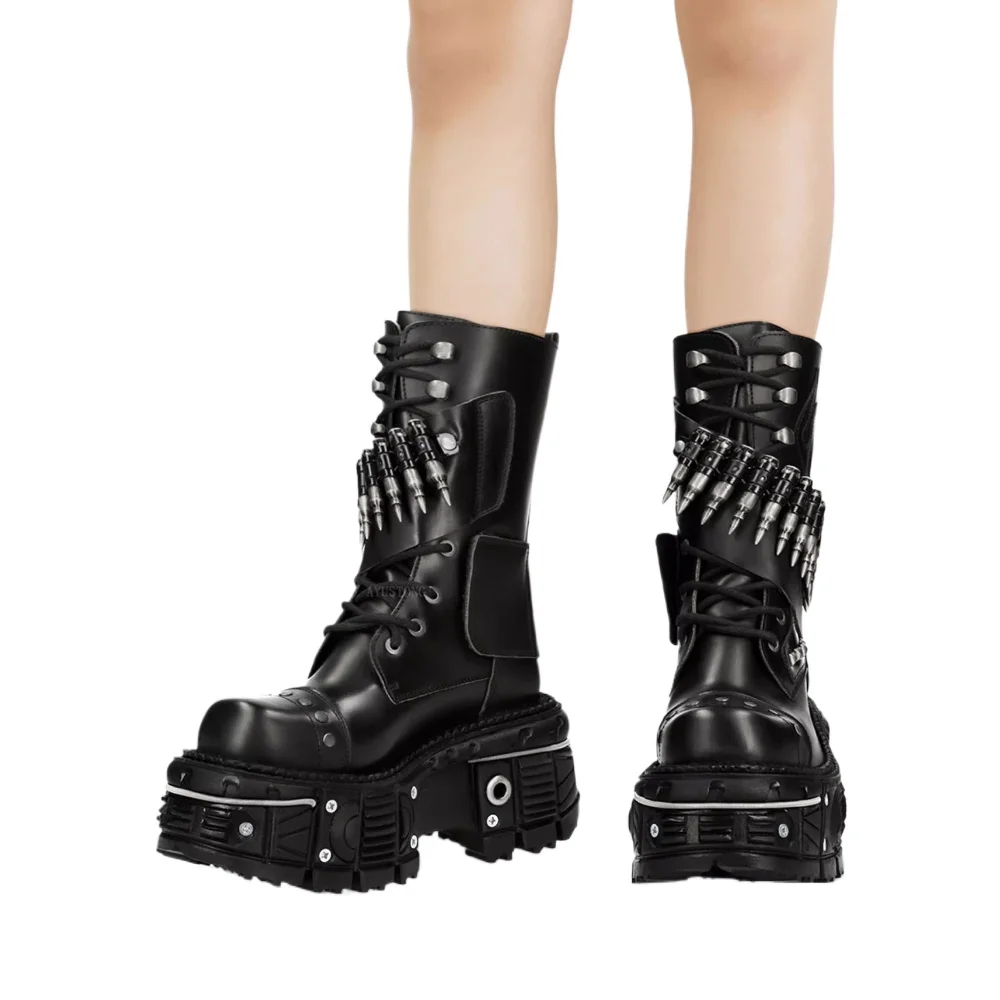 รองเท้าบูทหนังแท้สไตล์มอเตอร์ไ - Street Fashion Goth บทวิจารณ์และราคา
