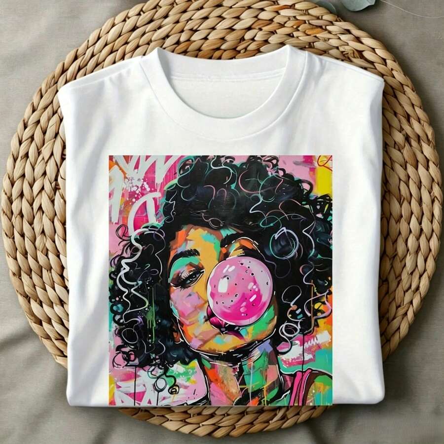 เสื้อยืดพิมพ์ลายสาวผมหยิกสไตล์ - Street Fashion Vibes บทวิจารณ์และราคา
