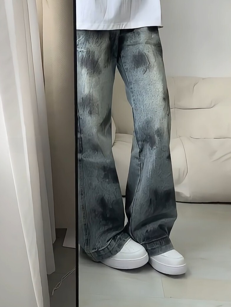 กางเกงยีนส์ผู้ชายสีน้ำเงินลายไ - Street Fashion Vibes บทวิจารณ์และราคา
