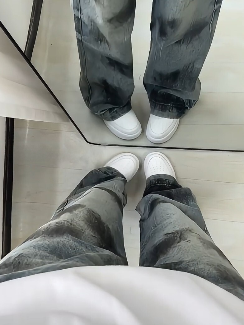 กางเกงยีนส์ผู้ชายสีน้ำเงินลายไ - Street Fashion Vibes บทวิจารณ์และราคา