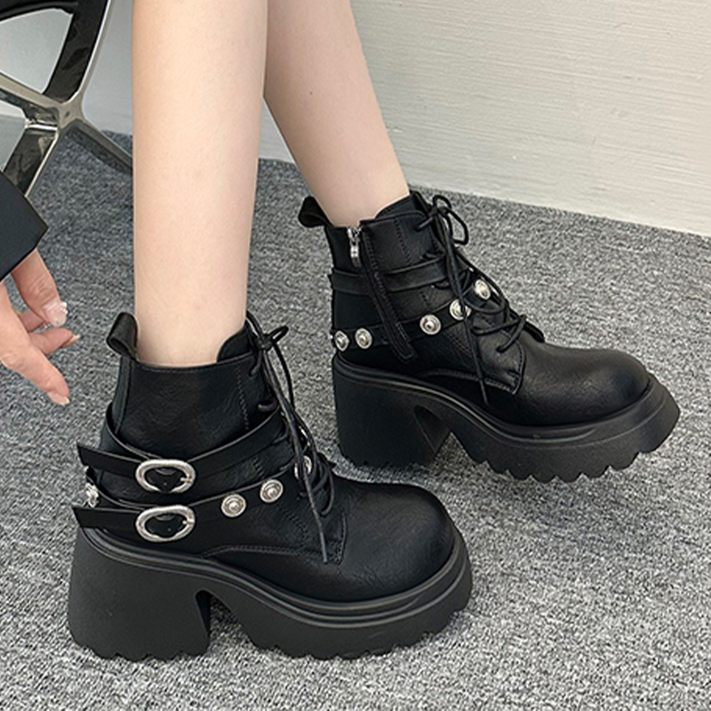 รองเท้าบูทส้นสูงแบบหุ้มข้อสำหร - Street Fashion Goth บทวิจารณ์และราคา