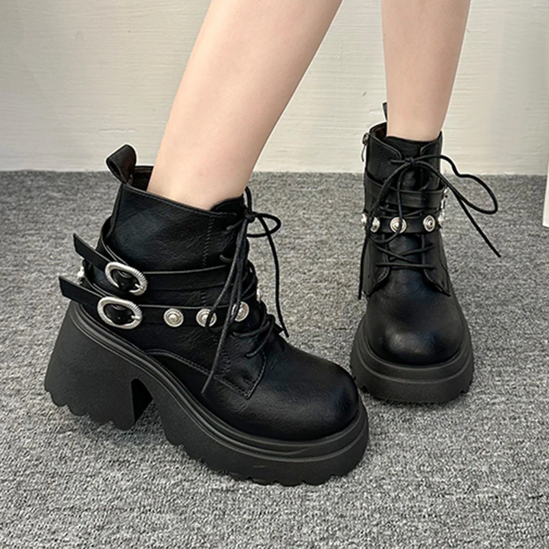 รองเท้าบูทส้นสูงแบบหุ้มข้อสำหร - Street Fashion Goth บทวิจารณ์และราคา