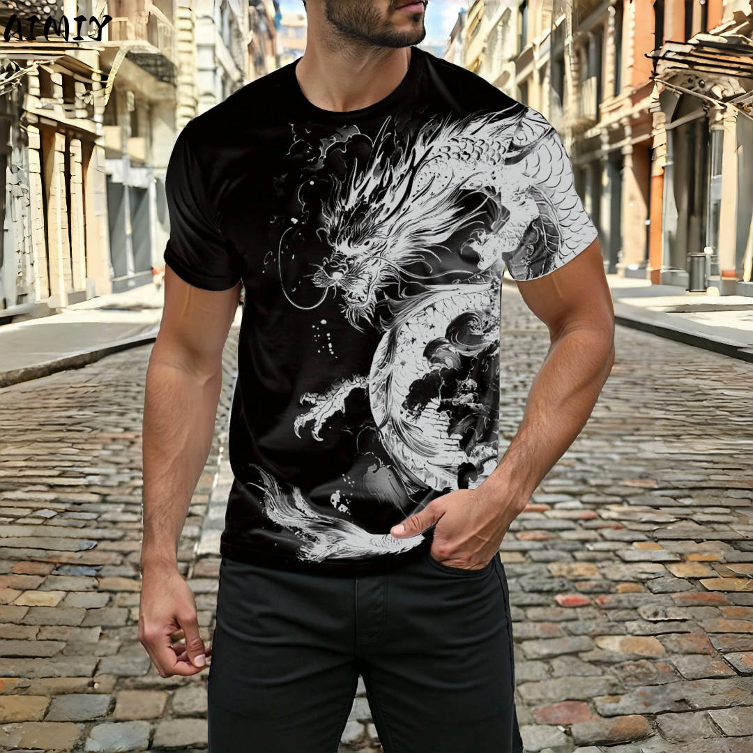 3D Dragon พิมพ์ผู้ชายเสื้อยืดฤ - Street Fashion Urban บทวิจารณ์และราคา