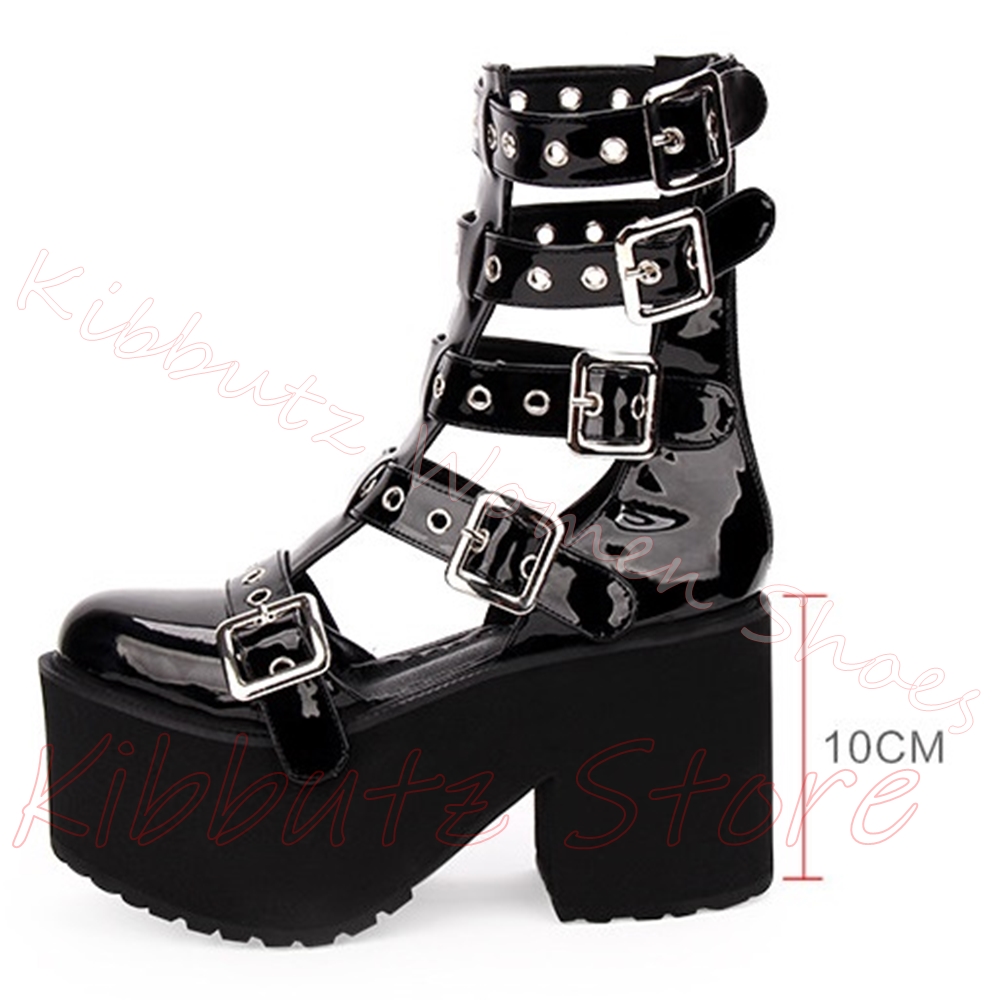 รองเท้าส้นตึกแบบรัดข้อเท้า ประ - Street Fashion Goth บทวิจารณ์และราคา