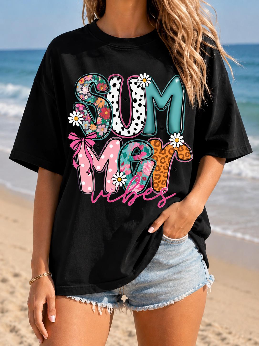 เสื้อยืดลายดอกไม้ Summer Vibes - Street Fashion Vibes บทวิจารณ์และราคา