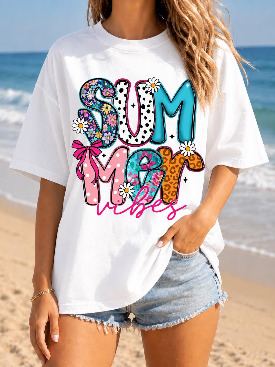 เสื้อยืดลายดอกไม้ Summer Vibes - Street Fashion Vibes บทวิจารณ์และราคา